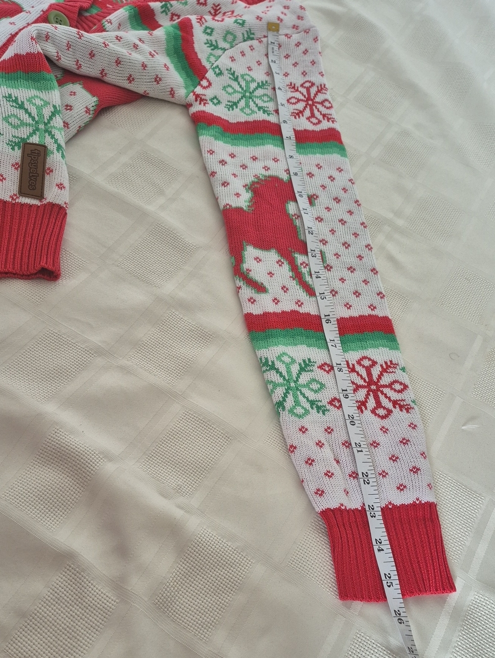 Tipsy Elves Red, Green & White Unicorn Holiday Cardigan - Picture 12 of 16